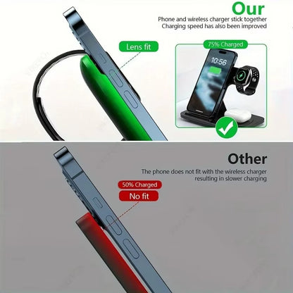 Foldable Wireless Charging Station for Iphone 16 15 14 13 12 Iwatch Ultra Airpods 4 Pro 3 in 1 Fast Charger Stand Dock