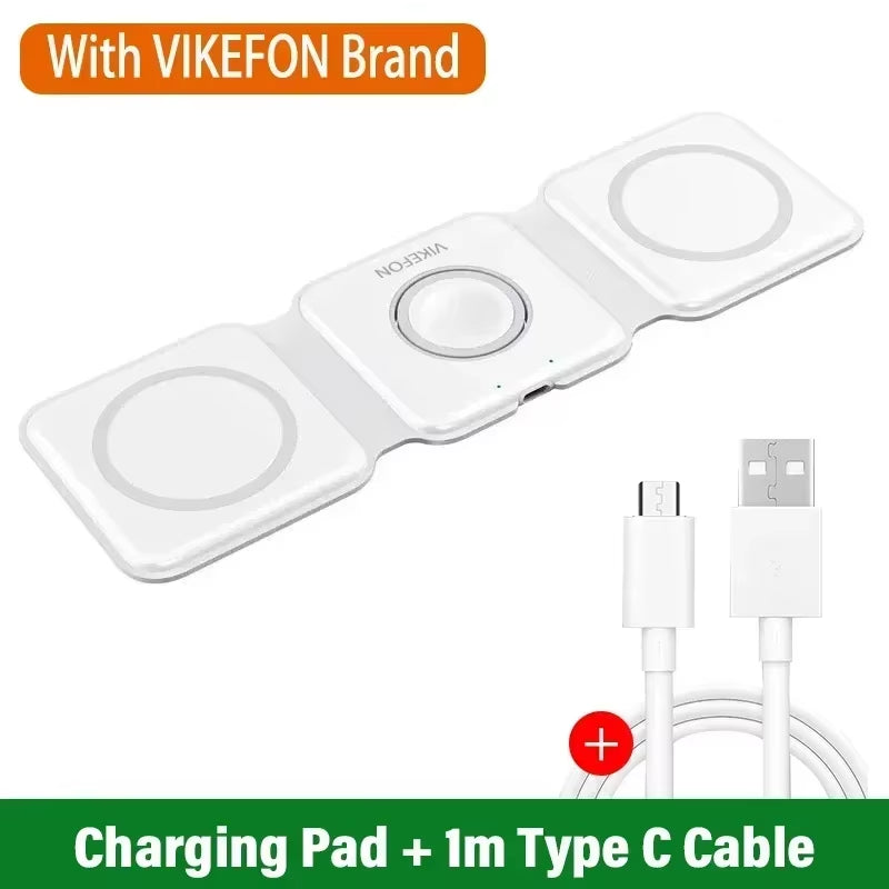 3 in 1 Magnetic Wireless Charger Dock Stand for Magsafe Iphone 16 15 14 13 12 Pro Max Apple Watch 10 9 8 7 Airpods Fast Charging