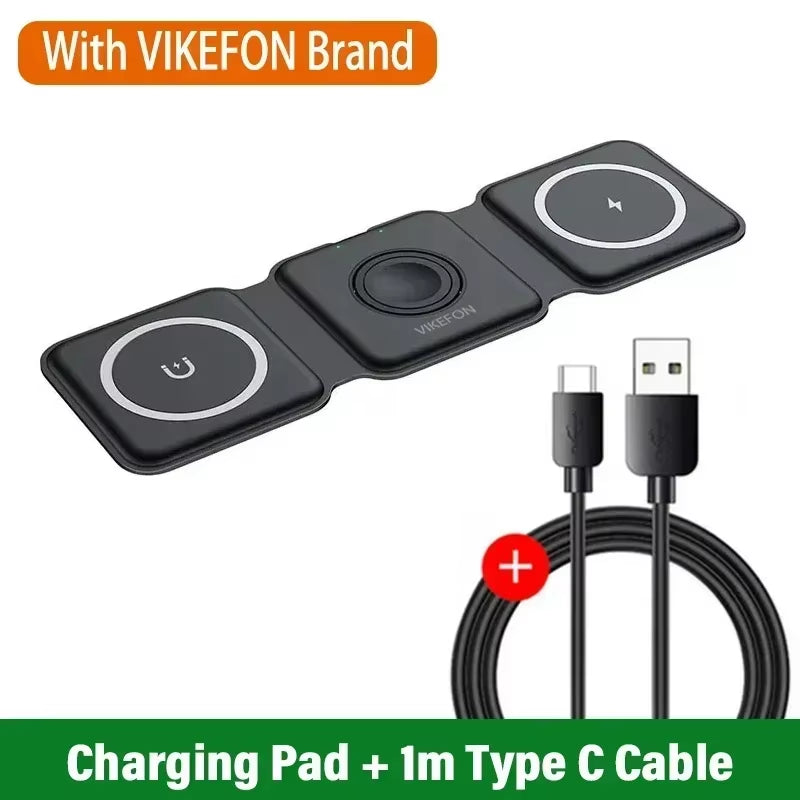 3 in 1 Magnetic Wireless Charger Dock Stand for Magsafe Iphone 16 15 14 13 12 Pro Max Apple Watch 10 9 8 7 Airpods Fast Charging