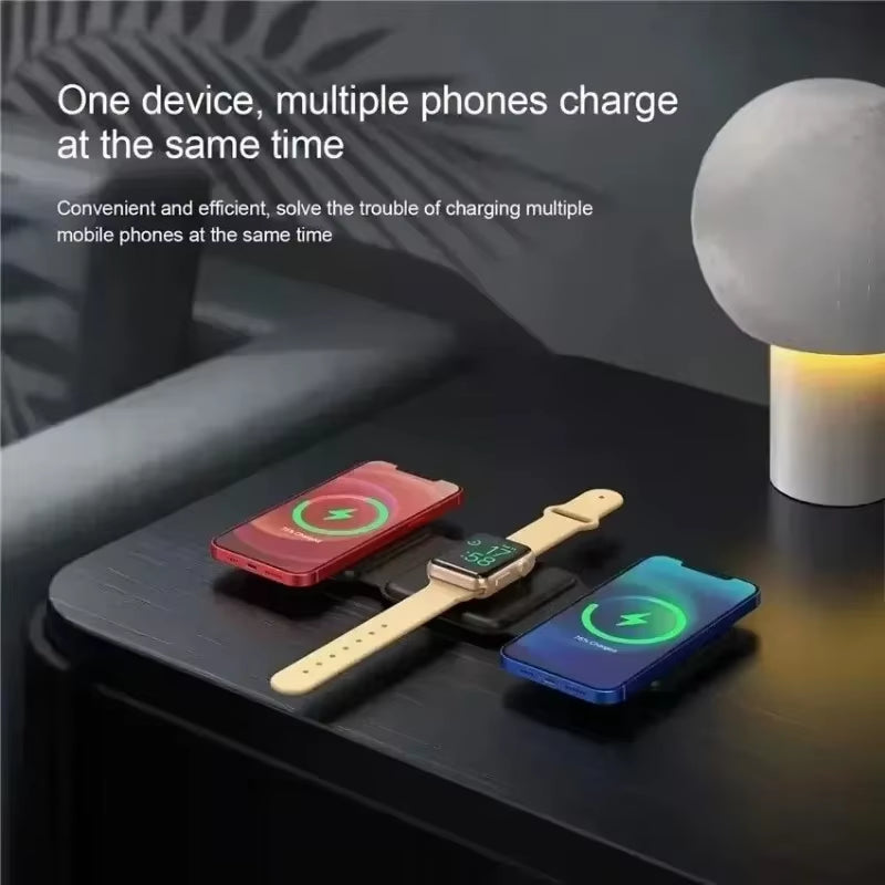 3 in 1 Magnetic Wireless Charger Dock Stand for Magsafe Iphone 16 15 14 13 12 Pro Max Apple Watch 10 9 8 7 Airpods Fast Charging