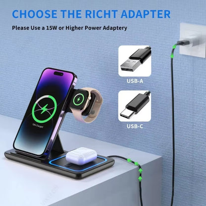 Foldable Wireless Charging Station for Iphone 16 15 14 13 12 Iwatch Ultra Airpods 4 Pro 3 in 1 Fast Charger Stand Dock